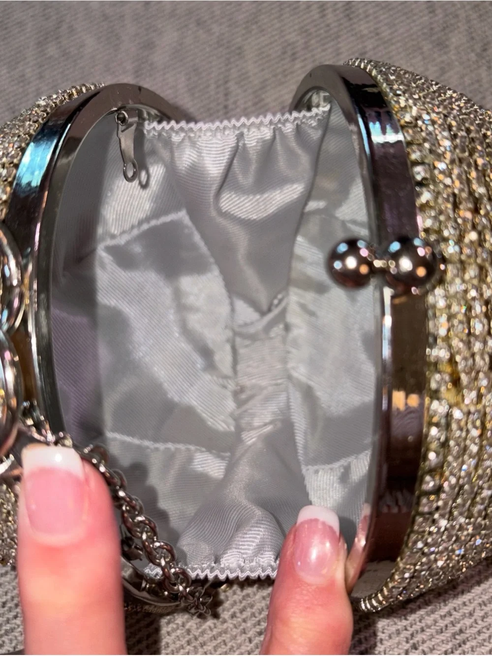 Silver Crystal Fringe Wristlet Clutch with Metal Bangle